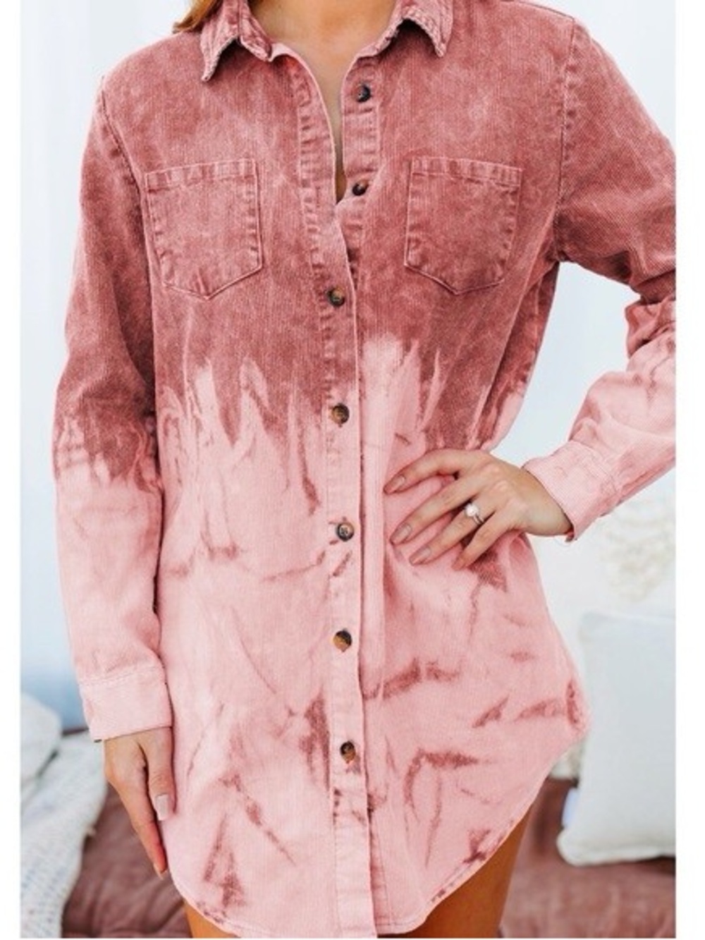 Peach Love California Dusty Rose Corduroy Top L